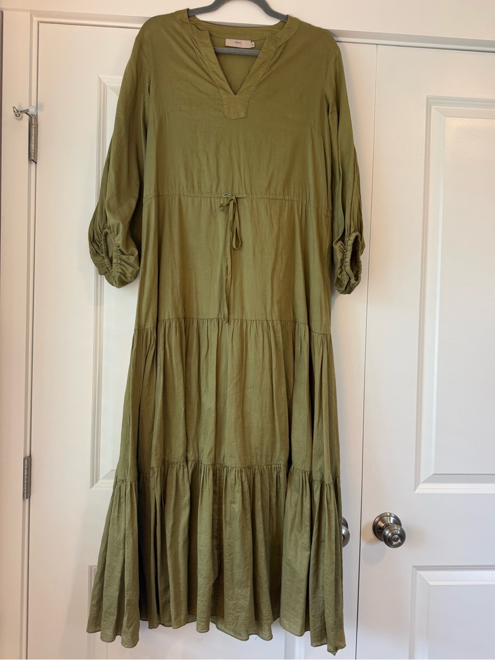 Anthropologie Sissa Brasil Bohemian Tiered Olive Green Dress Brazil Size 38 US 6